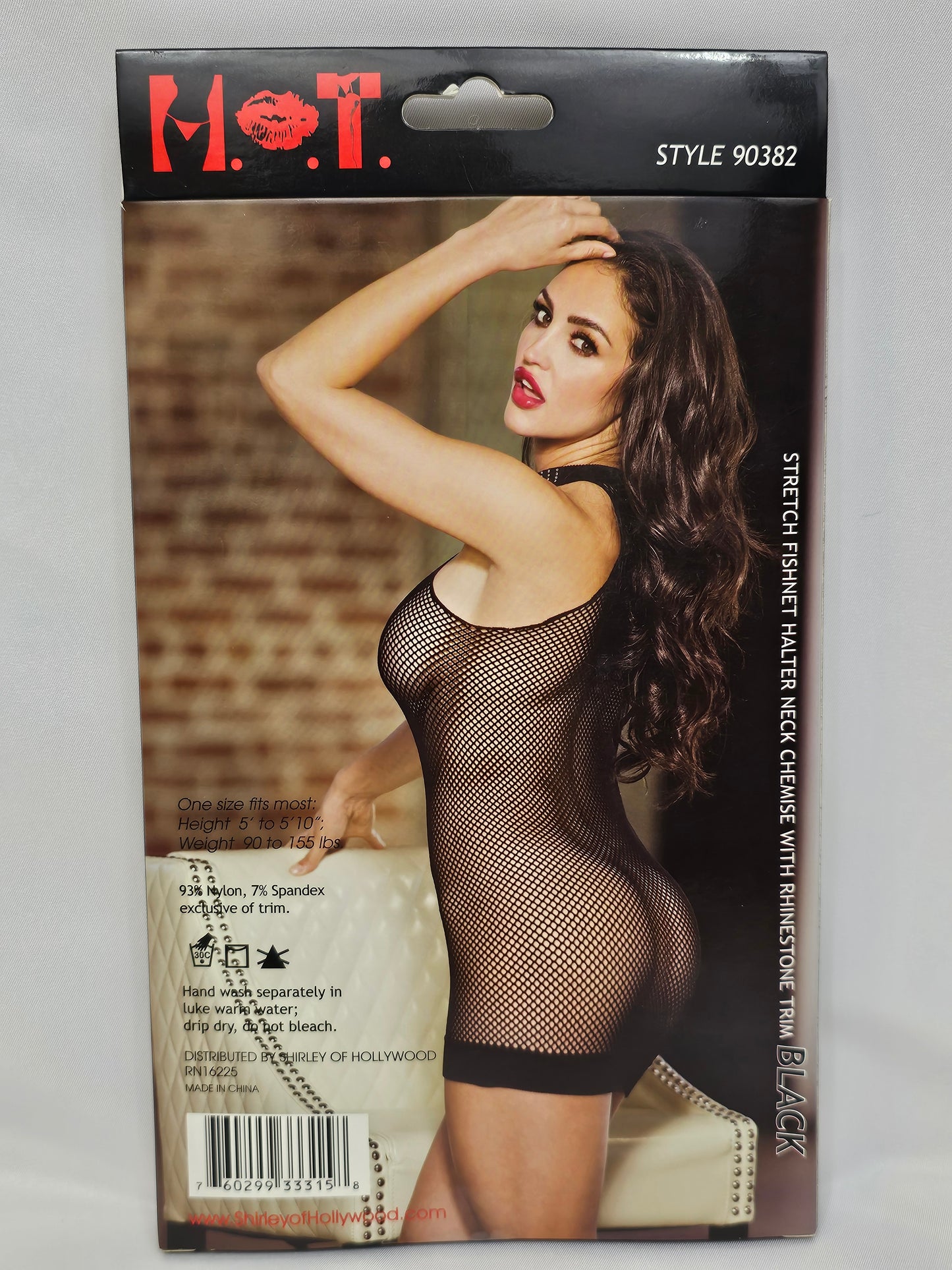 Stretch fishnet halter neck.