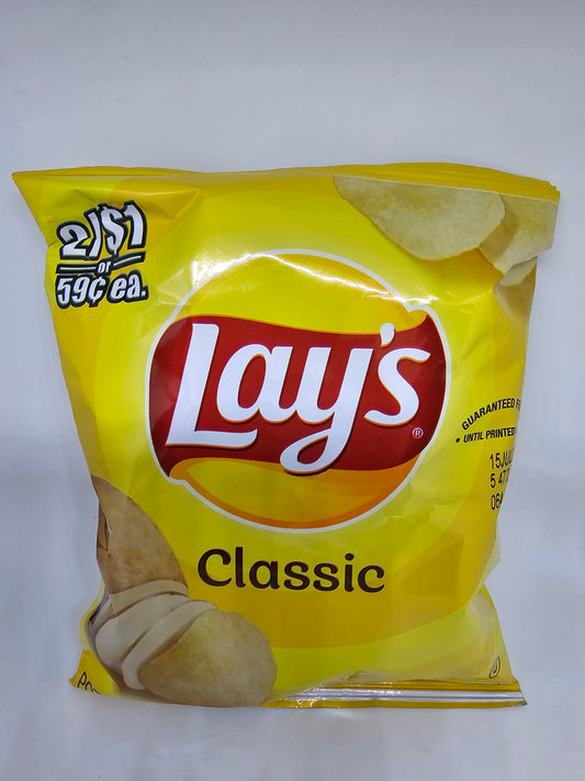 Lays classic potato chips express deliver on the strip.