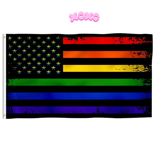 Rainbow Flag USA Stars Pride LGBTQ Flag 3x5 Ft American Gay Pride Flag Vivid Color and Double Stitched with Brass Grommets for Indoor Outdoor Decoration 🇺🇸 🇺🇸