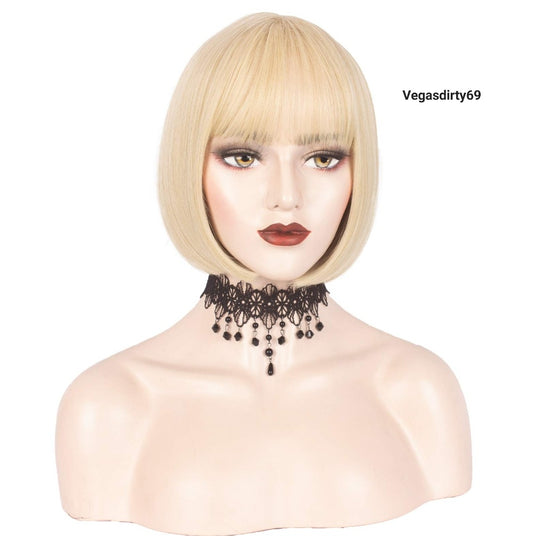 WeKen Short Blonde Wig with Bangs Blonde Bob Wig for Women Synthetic Hair Wig for White Black Women Natural As Real Hair Daily use Halloween Cosplay 11 Inches
